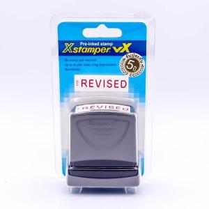 Xstamper ตรายางหมึกในตัว REVISED หมึกแห้งเร็ว กันน้ำ (สีแดง) ตรายางคำ ตรายางคำสำเร็จ