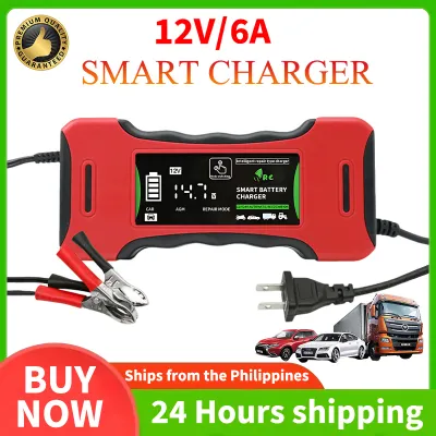 Smart Motorcycle Car Battery Charger 12V/24V 8A Fast Charger LCD Display Full Intelligent Pulse Repair Universal Repair Type Lead Acid AGM GEL SLA Maintenance Free Storage Automatic Smart Charger