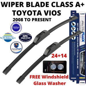 AutoFlux Wiper Blade Class A+ Toyota Vios 2008 to Present | FREE Windshield Glass Washer | Set 24+14