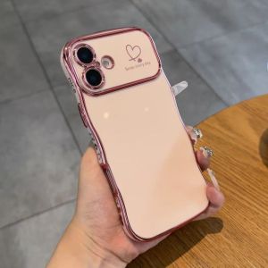 Wave Border Plating Shockproof Case For iPhone 17 Air 16 16E 15 14 13 12 11 Pro Max Love Heart Pattern Silicone Back Cover Funda