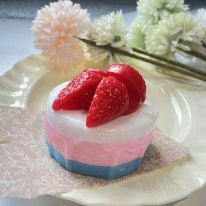LUSIT Round Strawberry Cake Squeeze Toys Pink Simulated Desserts Stress Relief Toys Slow Rebound Decompression Toy Gifts for Kids Adults