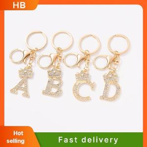 HB Unique Crown Crystal Rhinestones A-Z Letters Pendant Keychains For Men Women 26 Alphabet Car Key Ring Name Jewelry Keyrings Gift
