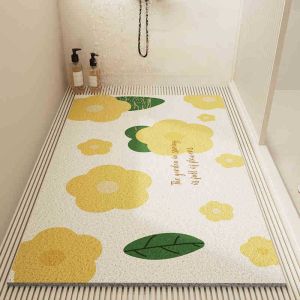 HANGDIAN เสื่อปูห้องน้ำกันลื่นพิมพ์ลายดอกไม้พร้อมห่วงกลวงสำหรับห้องน้ำกันน้ำและแผ่นพื้นทนทาน