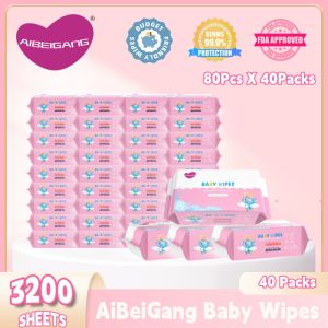 【shipping within 24h】AIBEIGANG Organic Baby Wipes 800 Pcs（Packs of 40）99% Water Hypoallergenic (Non-Alcohol-wet wipes) Baby Daily Care Wipes 80 Pcs Per Pack Essentials