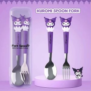 Kuromi 2pcs/set Fork Spoon Stainless Steel Student baby EatingTableware Accessories Portable