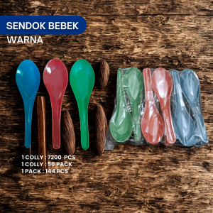 SENDOK MAKAN BEBEK PLASTIK BENING TIPTOP ISI 144 PCS / SENDOK MAKAN BEBEK WARNA PELANGI