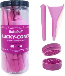 King Size Pre Rolled Cone Rolling Papers Cones kit: 50 Pack Cones with Herb Grinder Travel Tube and Cone Loader Bundle