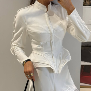 Elegant White Womens Long Sleeve Top Slim Fit Corset Bustier Shirt Casual Office Party Streetwear Y2K Fashion Outerwear 20262026
