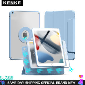KENKE iPad Case Magnetic Smart Case HD Clear Acrylic Case Anti-bending for iPad 7th Generation 2019 iPad 8th Gen 2020 9th gen 10.2-inch Case Rotating Detachable Case Anti-Fingerprint Auto Sleep/Wake Transparent Hard Back Cover No pen slot
