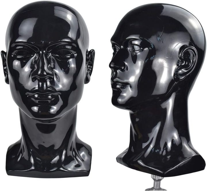 Kepala Mannequin Hitam Cerah PVC Kosmetologi Profesional Kepala Mannequin Lelaki Kepala Mannequin untuk Rambut Palsu Kepala untuk Paparan Rambut Palsu Rambut Cermin Mata Topi Set Paparan Stand (Hitam Cerah)
