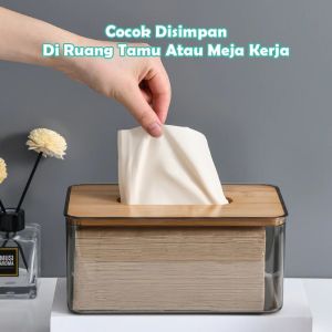 Tempat Tisu Aesthetic Modern Kotak Tisu Kayu Transparan Kotak Tissue Kamar Mandi Dapur Organizer-Paula Tissu Box