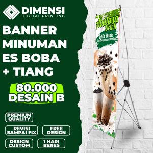 Standing banner es boba drink / banner spanduk boba / spanduk plus tiang / banner spanduk custom