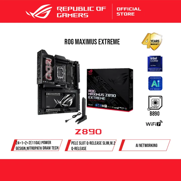 ASUS Intel ROG Maximus Z890 Extreme E-ATX motherboard, 24+2+1+2 power stages, DDR5 slots, PCIe® 5.0 with full support fo