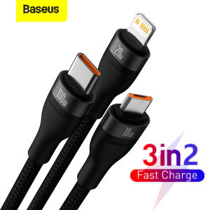 Baseus Upgraded 3 in 2 Charging Cable 100W Fast Charging Micro USB Type C Lightning Charger Cord for iPhone Samsung Xiaomi POCO Huawei Oppo Vivo Cellphone Fast Charger Android Cable