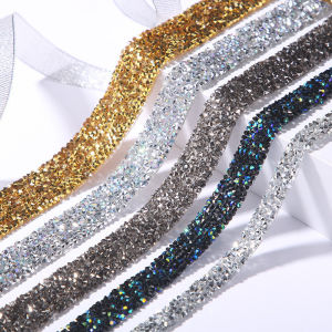 Shiny Rhinestone Ribbon Resin Diamond Ribbon Self-Adhesive Crystal Rhinestone Diamond Ribbon Bling Ribbon for Arts Crafts DIY Party Decor