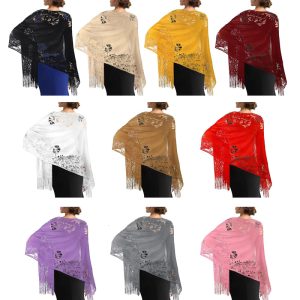 Lace Shawl Hollowed Shoulder Wrap Scarf Covering With Tassels Wedding Shawl For Female Various Occasion and Outfit