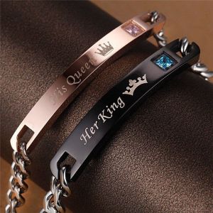 BESFOME His And Her "Her King His Queen" Alloy Fashion Couple Lover Bracelet Bangles Personalized Men Women