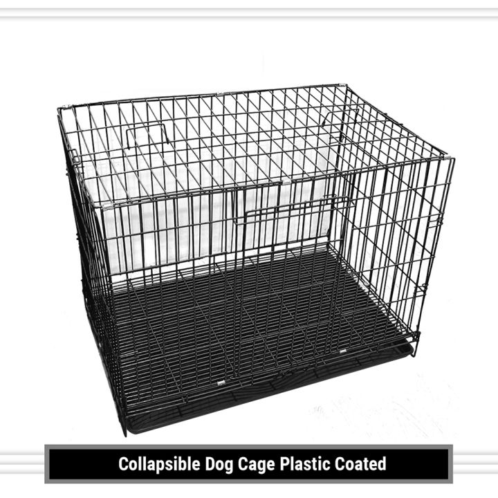 PETSCHOICE-Collapsible Black Dog Cage Plastic Coated Single Door Metal ...