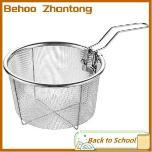 Behoo French Chip Frying Strainer Basket Stainless Steel Deep Fry Basket Kitchen Round Fryer Wire Mesh With Handle Wire Colander Nets