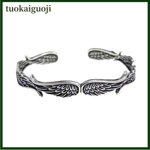 tuokaiguoji Retro Angel Wing Bracelet Ring Personalized Fashion Open Adjustable Cuff Wristband Punk Hip Hop Jewelry Gift
