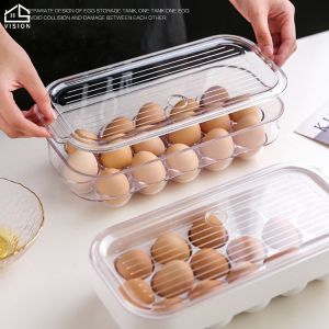 Vision 16 Grid Egg Storage Box with Lid Cover Refrigerator Non-slip Egg Carrier Freeze Storage Box Kitchen Organizer Egg Storage Container Large-capacity Egg Tray Internal Support Frame Fresh-keeping Storage Organizer Egg Holder for Refrigerator