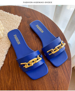 Free Shipping Candy-Colored WomenS Summer Sandals New Style Single-Strap Design Casual With Metal Chain Detailing Suitable For Outdoor Wear Sizes 41-42