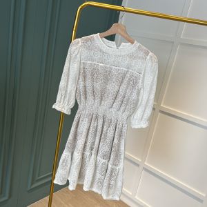 D10969 Semi Sleeves Lace Skater Dress