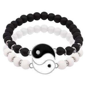2PCS/SET Yin Yang Taiji Natural Stone Bracelet Yin Yang Tai Chi Unique Simple Couple Bracelet