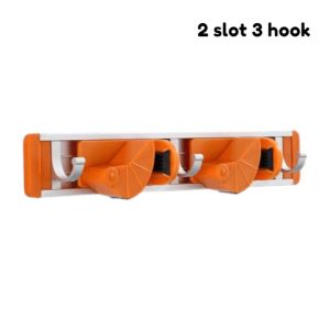 TRENY Broom Mop Holder Aluminium Wall Mounted Storage Organizer Heavy Duty Tools Hanger with 3 Racks 4 Hooks for Kitchen Bathroom Closet Office Garden