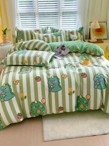 80 100% cotton four-piece set 100% Pure Cotton Bed Sheet and Quilt Cover Cartoon Three-Piece Set for Single and Double Beds Student Dormitory Bedding LZD