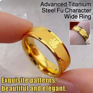 Premium Titanium Ring Mens Wide Band With Lucky Fortune Symbol Durable Lightweight Fashion Jewelry