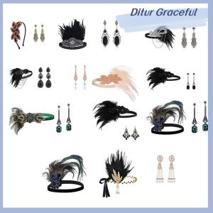 Ditur 1เซ็ตชุดคอสเพลย์แฟลปเปอร์1920ที่คาดผมขนนกสร้อยคอไข่มุกกำไลข้อมือถุงมือยาว Gatsby อุปกรณ์สวมหน้ากาก