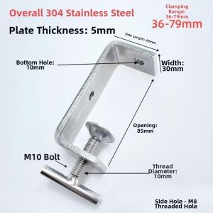 LONGB 1pc Hình chữ T Kẹp chữ C Có thể điều chỉnh Thép không gỉ 304 Kẹp vuông Chất lượng cao Chắc chắn Kẹp giữ cố định Phụ kiện phần cứng