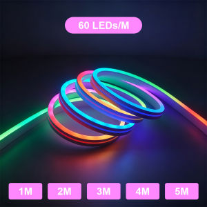 LED Neon Rope Lights 5V USB Smart App Bluetooth Control RGBIC Flowing Color Music Sync Flexible Cuttable Strip IP67 Waterproof for Gaming Room Wall Decor Home Party