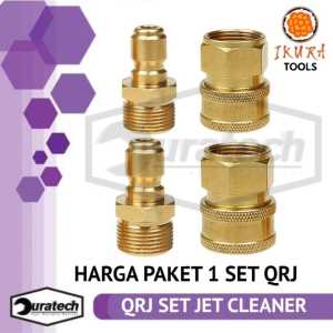 Paket QRJ Quick Release Adaptor Mesin Ke Selang Ke Gun Jet Cleaner Set - Paket Quick Release Mesin Ke Selang + Selang Ke Gun Coupler Nepel Adaptor Quick Release 1/4" Female Male Set M22
