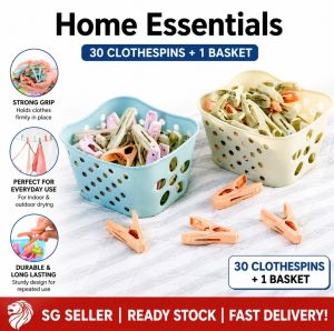 Home Essentials 30 Clothespins + 1 Basket - Strong Grip Perfect for Everyday Use Durable & Long Lasting Sturdy Design for Repeated Use Ready Stock Fast Delivery