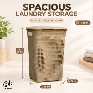 Woven Laundry Basket With Lid Clothes Hamper Storage Bin Organizer For Bedroom Laundry Room Home Storage Organizer