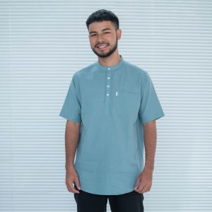 ANCSTR Kemeja Pria Shanghai Polos Saku - Kurta Lengan Pendek