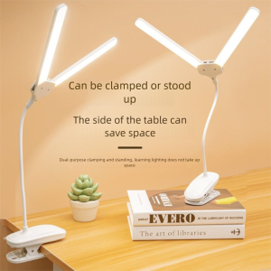 DKVNK Cảm ứng mờ Đèn bàn hai đầu kẹp LED 3 màu Linh hoạt Đèn LED kẹp sách Thuận tiện Bảo vệ mắt Đèn ngủ kẹp Trường Học/văn phòng