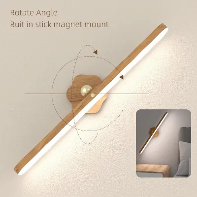 Led Wooden Wall Lamp 360° Rotatable and Magnetic Wall Lights Dimmable Led Night Light USB TYPE-C Rechargeable