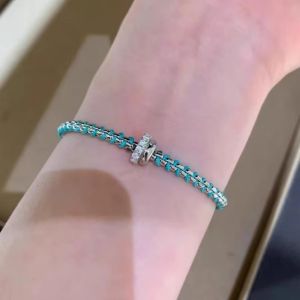 MADEWITH Light Blue Woven Rope Bracelet Zircon Ring Bangle Inlay Zircon Grape Vine Bracelet Light Luxury Party Jewelry Circular Ring Bangle For Women Gift