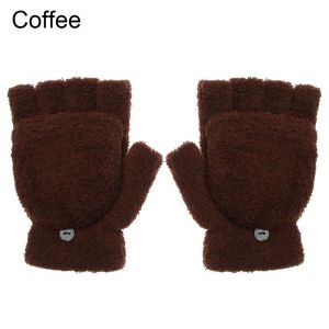 PLLEWY Boys Girls Dual-use Warm Winter Convertible Flip Top Half Finger Gloves Coral Velvet Gloves Knitting Mittens