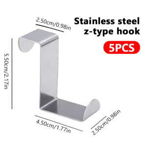 ชั้นวางของสแตนเลส5ชิ้น/เซ็ตตะขอแขวนตู้ครัวที่แขวนเสื้อผ้าห้องนั่งเล่นของจิปาถะประตูหลังตะขอรูปตัว Z