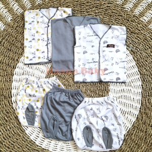 Paket 6Pcs Setelan Baju Bayi Baru Lahir Kutung dan Celana Pop kekinian seri abu - JL Baby