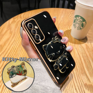 Casing Ponsel untuk Samsung A14 5G A34 5G A54 5G A23 5G A13 5G M23 5G F23 5G F13 M13 A04s Case ponsel pola Kitty mirror Casing sandaran ponsel desain baru HP ponsel lipat Plating penutup lensa penuh kamera Softcase