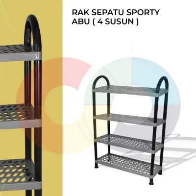 Rak Sepatu Sporty Grey Susun 4 Plastik - Warna Abu-abu Rak sandal
