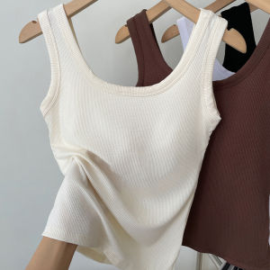 Maniyun 95% Cotton Long Type Tank Top With Bra Padding Fixed Cup Round Neck Women Wide Strap Camisole