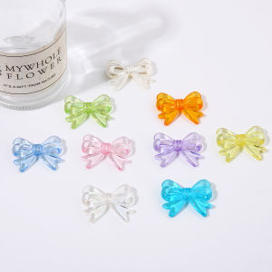 4Pcs 29x22mm Acrylic Twist Bow Beads Transparent Colorful Bowknot Spacer Beads for Jewelry Making DIY Bracelet Hairpin Headband Hair Accessories