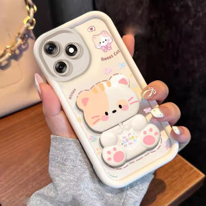 Case for tecno spark go 1 GO 2025 POP 9 5G spark go 1S phone casing Softcase Silicone shockproof Cover new design aesthetic Cartoon cat with holder for mirror JTMMZJ01