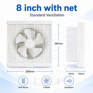 8/10/12 Inch Ventilation Exhaust Fan Wall Window Mount Low Noise Air Extractor with Plug & Remote for Kitchen Bathroom